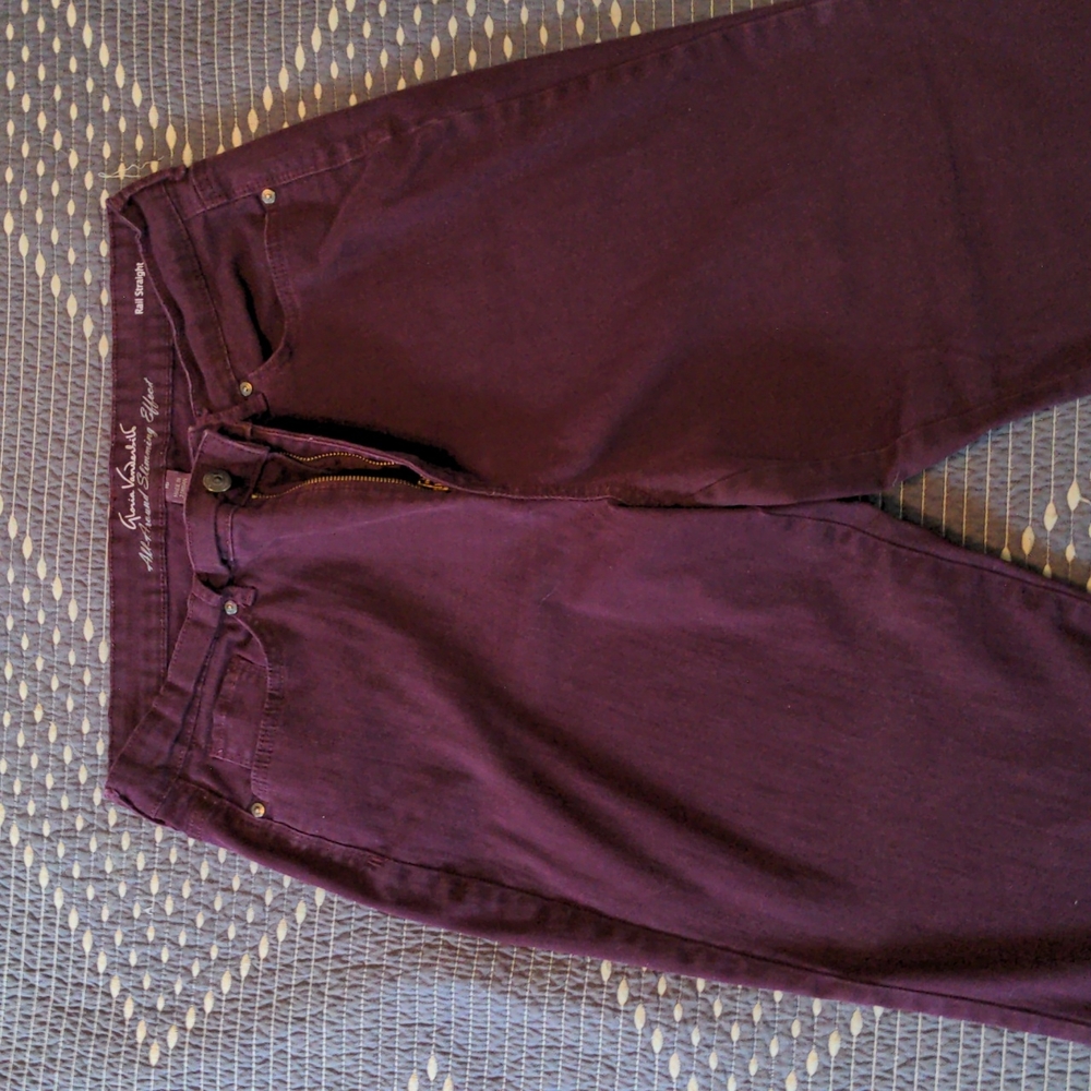 Burgundy Gloria Vanderbilt Rail Straight jeans.